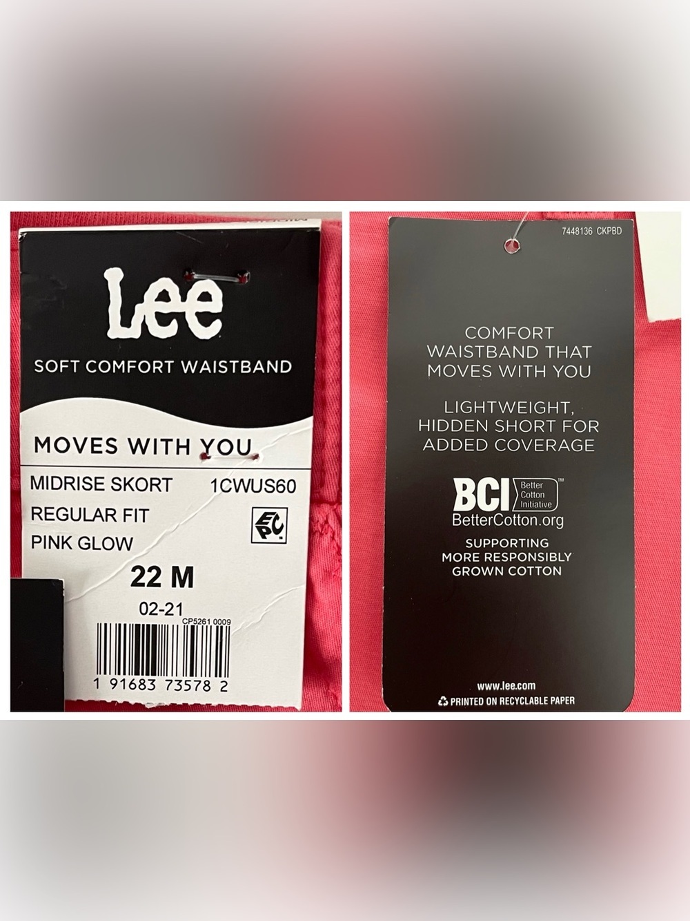 Lee Women's Pink Mid-Rise Comfort Waistband Cotton Skort w/ Pockets Size 22 - Picture 3 of 15